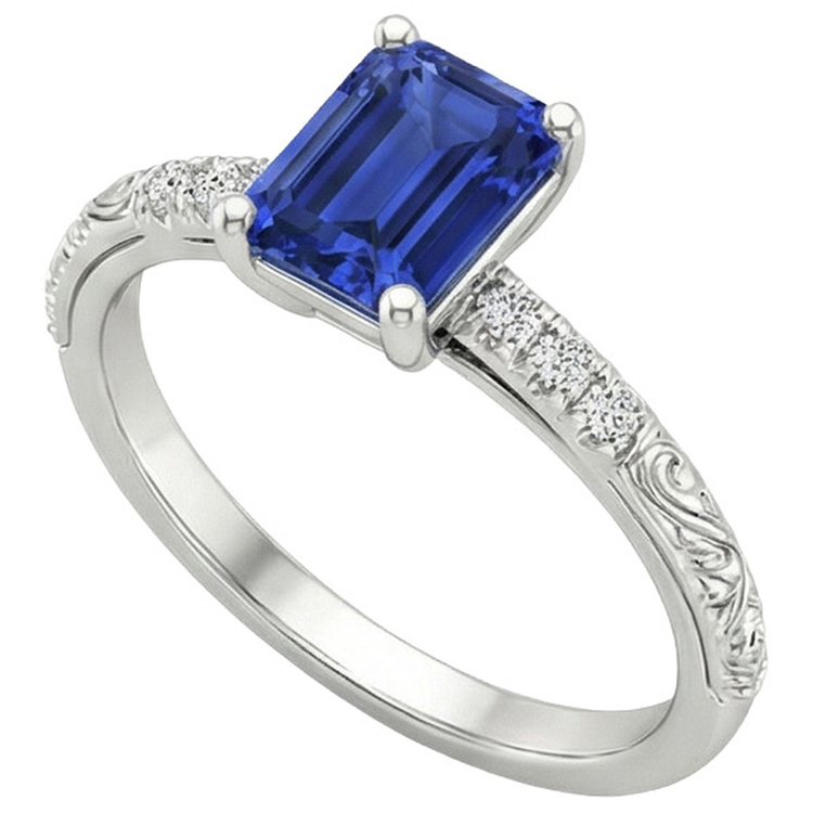 Bague Emeraude Gemme avec Accents Saphir Bleu & Diamant Naturels Extraits des Mines ( et non cultivés en laboratoire ) 3.50 Carats