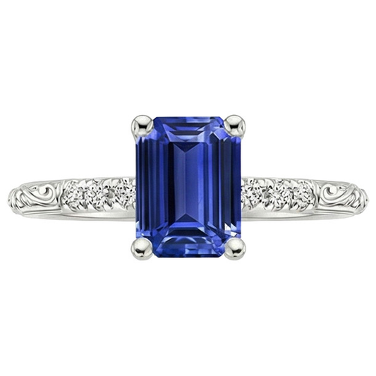 Bague Emeraude Gemme avec Accents Saphir Bleu & Diamant Naturels Extraits des Mines ( et non cultivés en laboratoire ) 3.50 Carats