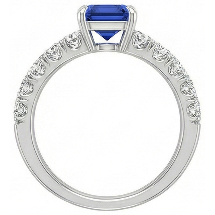 Bague Emeraude Solitaire Accents Saphir Bleu & Diamant Naturels Extraits des Mines ( et non cultivés en laboratoire ) 4.25 Carats