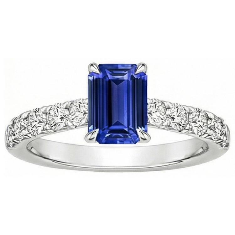 Bague Emeraude Solitaire Accents Saphir Bleu & Diamant Naturels Extraits des Mines ( et non cultivés en laboratoire ) 4.25 Carats