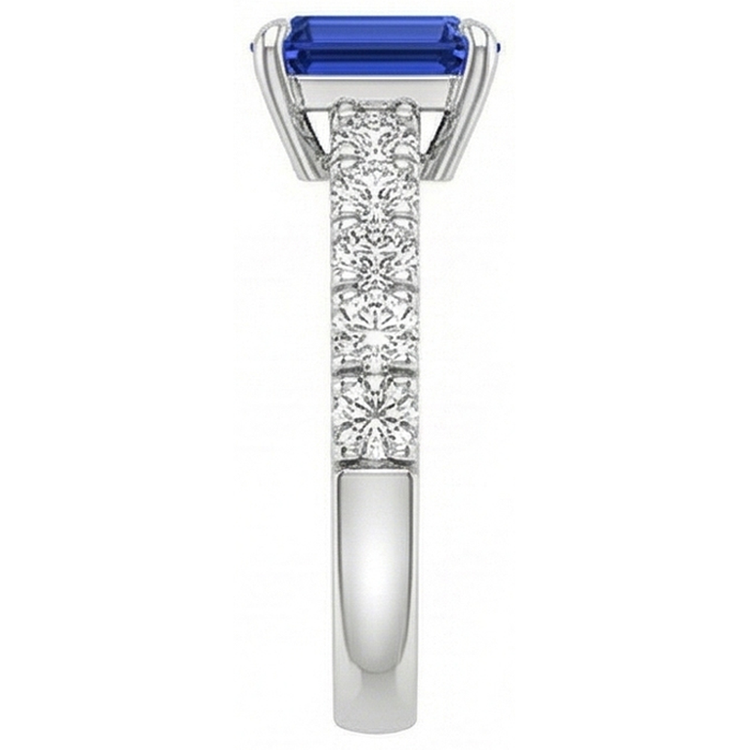 Bague Emeraude Solitaire Accents Saphir Bleu & Diamant Naturels Extraits des Mines ( et non cultivés en laboratoire ) 4.25 Carats