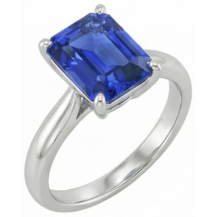 Bague Émeraude Solitaire Saphir Bleu 2.50 Carats Bijoux Femme
