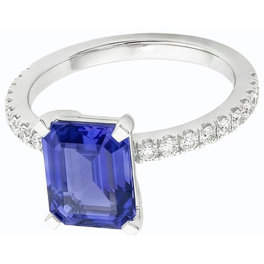 Bague Émeraude Solitaire Saphir Bleu Avec Accents Or 3 Carats