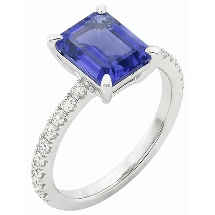 Bague Émeraude Solitaire Saphir Bleu Avec Accents Or 3 Carats