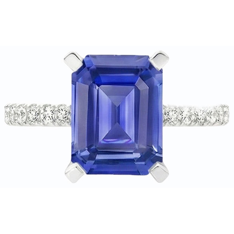 Bague Émeraude Solitaire Saphir Bleu Avec Accents Or 3 Carats