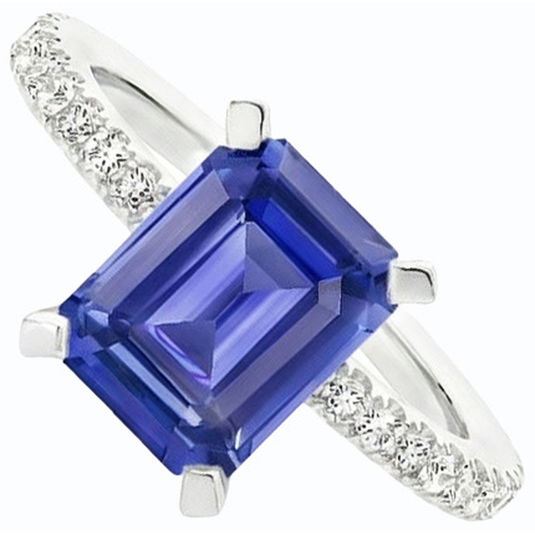 Bague Émeraude Solitaire Saphir Bleu Avec Accents Or 3 Carats