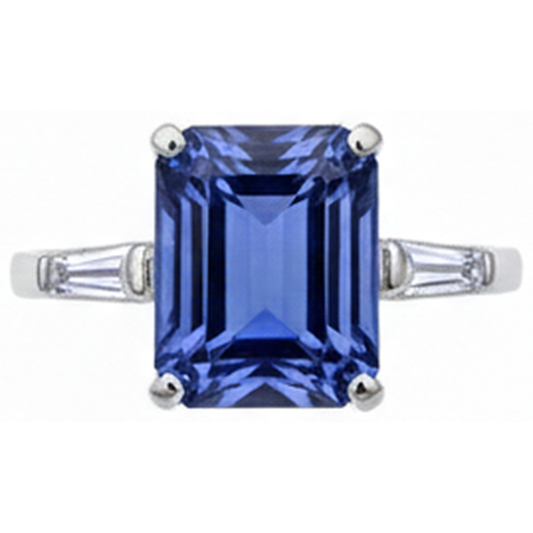 Bague Emeraude Tanzanite & Diamant Naturels Extraits des Mines ( et non cultivés en laboratoire ) Baguette 12.12 Carats Or Blanc 14K