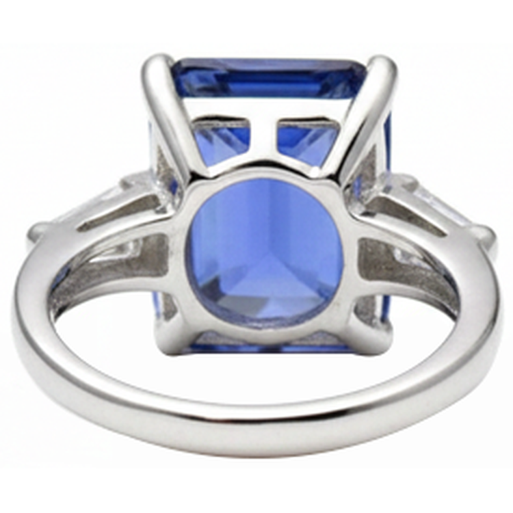 Bague Emeraude Tanzanite & Diamant Naturels Extraits des Mines ( et non cultivés en laboratoire ) Baguette 12.12 Carats Or Blanc 14K