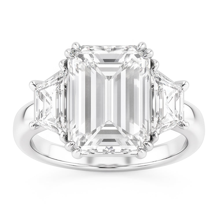 Bague Emeraude Trapèze Gros Véritable Diamant Trois Pierres 9 Carats