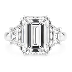 Bague Emeraude Trapèze Gros Véritable Diamant Trois Pierres 9 Carats