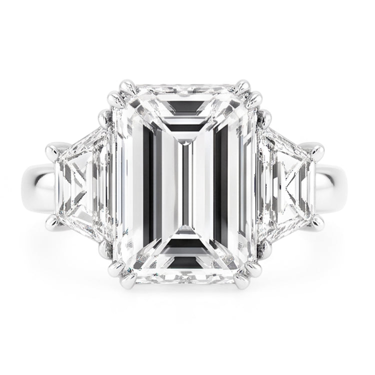 Bague Emeraude Trapèze Gros Véritable Diamant Trois Pierres 9 Carats