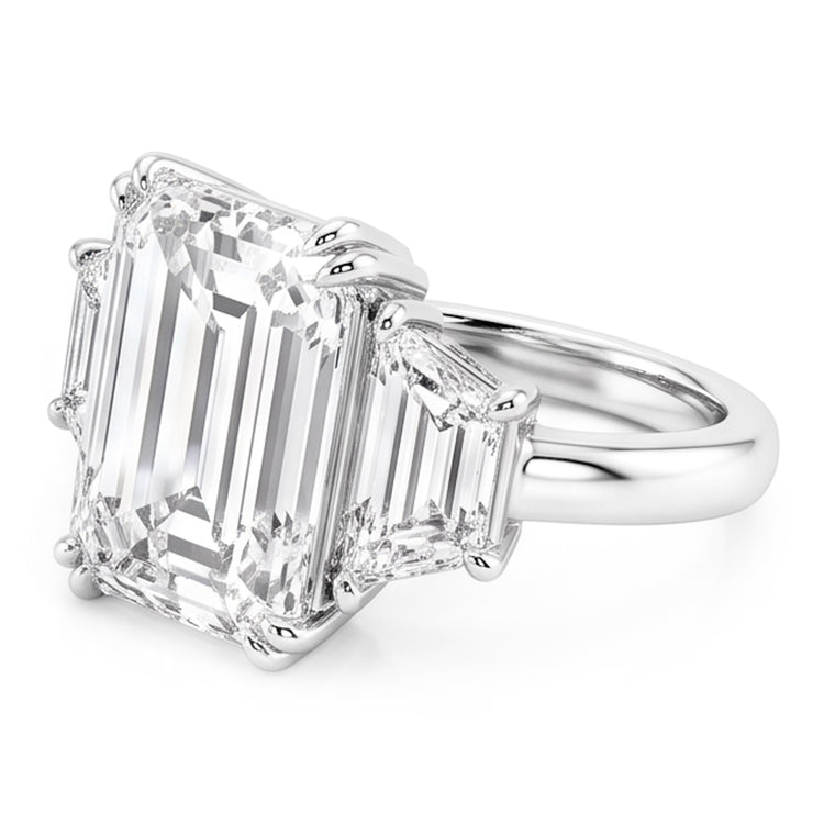 Bague Emeraude Trapèze Gros Véritable Diamant Trois Pierres 9 Carats