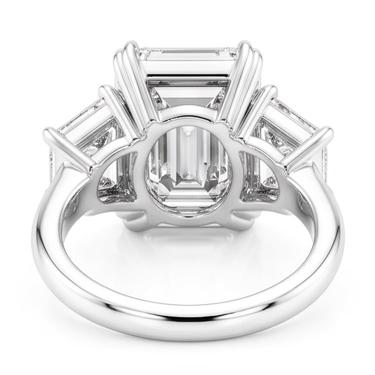 Bague Emeraude Trapèze Gros Véritable Diamant Trois Pierres 9 Carats