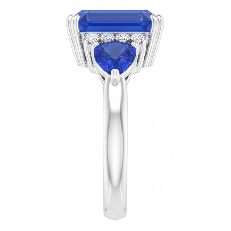 Bague Émeraude Trois Pierres Saphir Bleu Naturel & Diamants 3 Carats