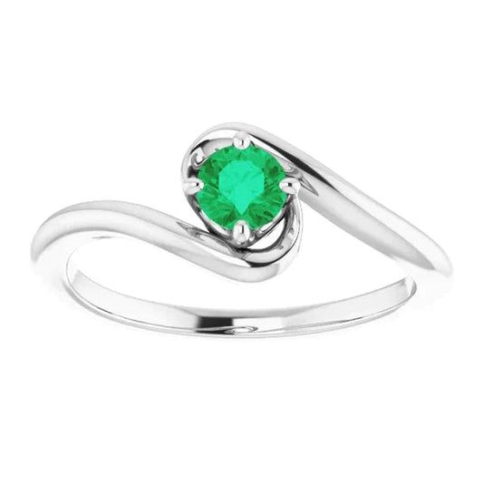 Bague Emeraude Vert 1 Carat Sertissage Tige Libre or Blanc 14K