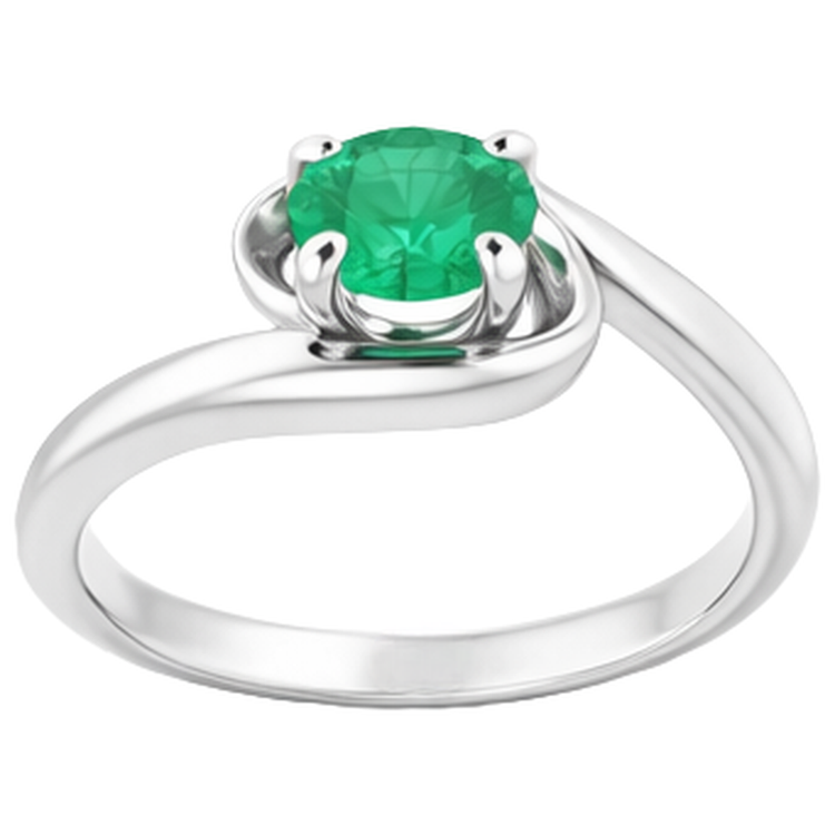 Bague Emeraude Vert 1 Carat Sertissage Tige Libre or Blanc 14K