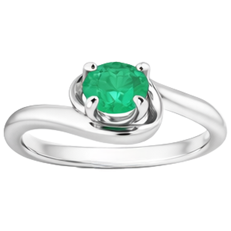 Bague Emeraude Vert 1 Carat Sertissage Tige Libre or Blanc 14K