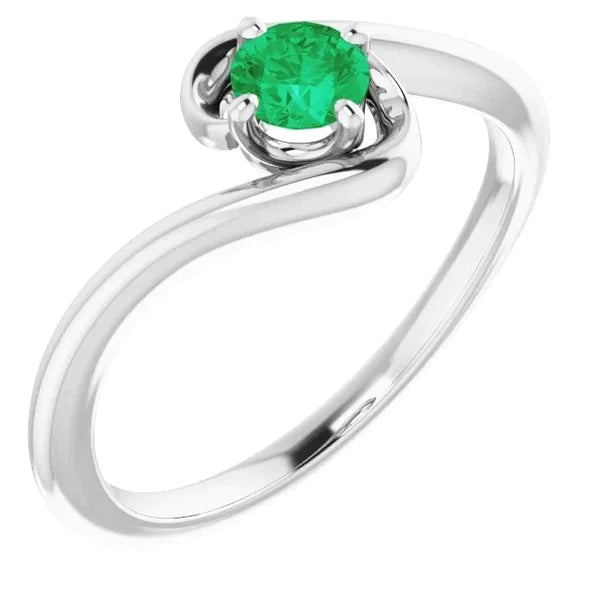 Bague Emeraude Vert 1 Carat Sertissage Tige Libre or Blanc 14K