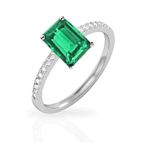 Bague Emeraude Vert Colombienne & Diamant 3.60 Carats Pierres Précieuses Or Blanc 14K