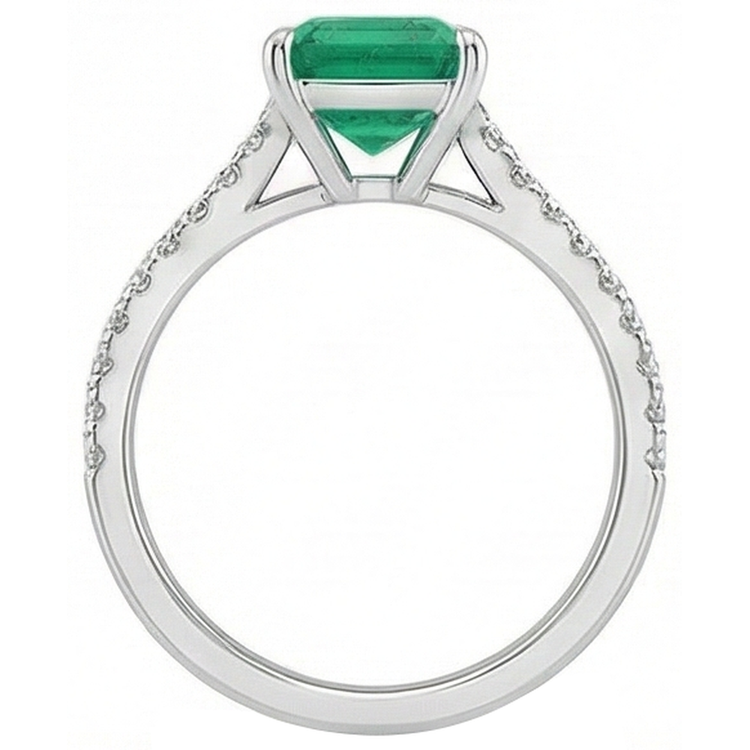 Bague Emeraude Vert Colombienne & Diamant 3.60 Carats Pierres Précieuses Or Blanc 14K