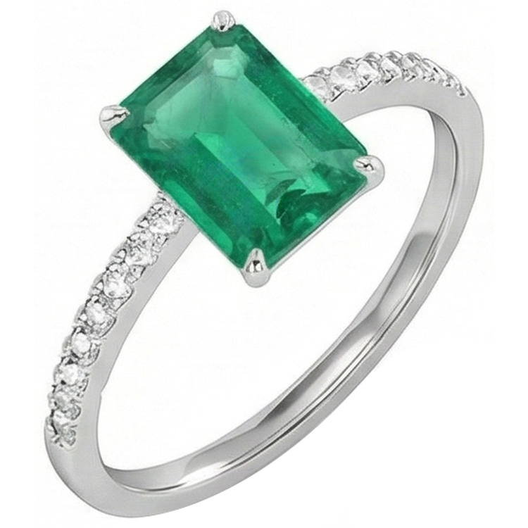 Bague Emeraude Vert Colombienne & Diamant 3.60 Carats Pierres Précieuses Or Blanc 14K