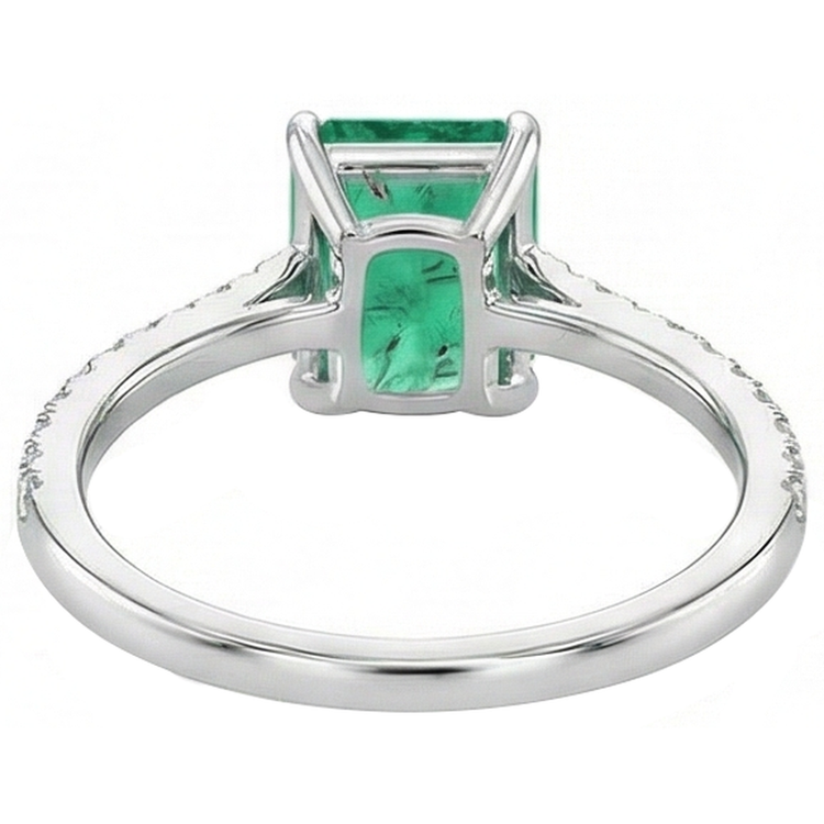 Bague Emeraude Vert Colombienne & Diamant 3.60 Carats Pierres Précieuses Or Blanc 14K