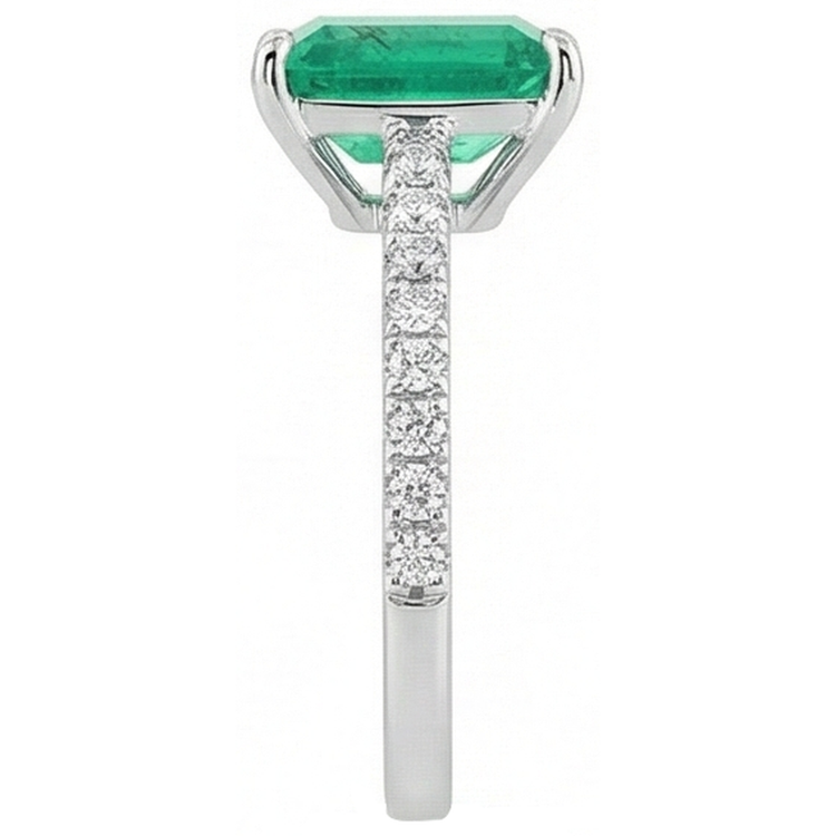 Bague Emeraude Vert Colombienne & Diamant 3.60 Carats Pierres Précieuses Or Blanc 14K