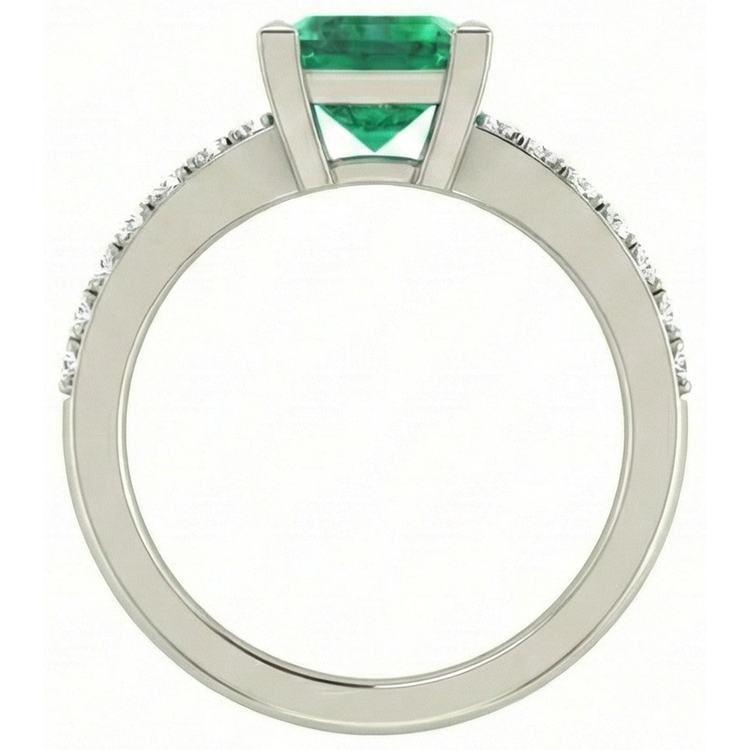 Bague Émeraude Verte 3.65 Ct Avec Diamant Naturels Extraits des Mines ( et non cultivés en laboratoire ) Or Blanc 14K