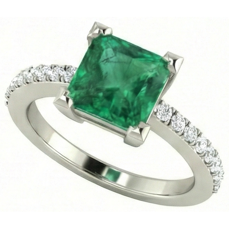 Bague Émeraude Verte 3.65 Ct Avec Diamant Naturels Extraits des Mines ( et non cultivés en laboratoire ) Or Blanc 14K