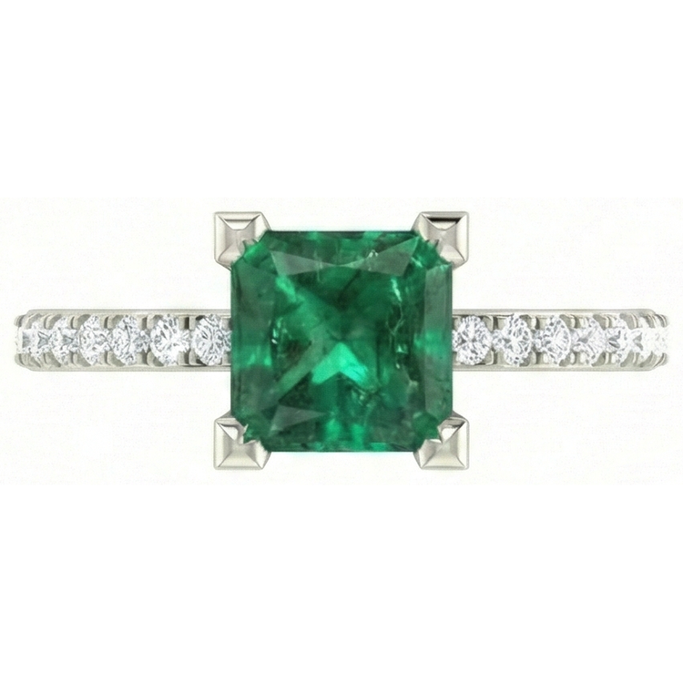 Bague Émeraude Verte 3.65 Ct Avec Diamant Naturels Extraits des Mines ( et non cultivés en laboratoire ) Or Blanc 14K