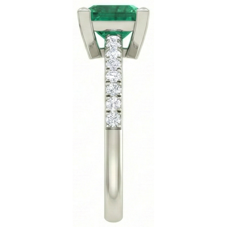 Bague Émeraude Verte 3.65 Ct Avec Diamant Naturels Extraits des Mines ( et non cultivés en laboratoire ) Or Blanc 14K