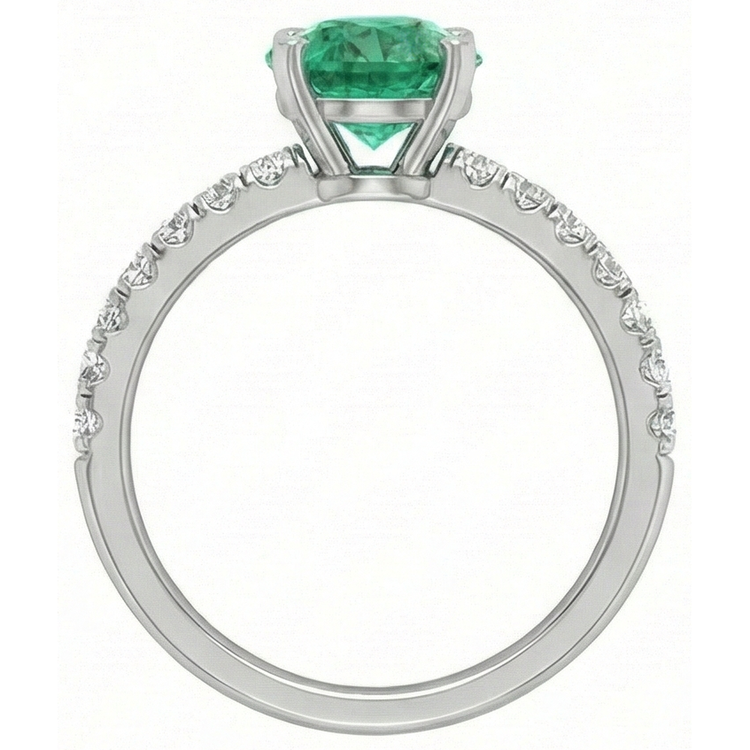 Bague Emeraude Verte 3.80 Carats Et Diamants Naturels Extraits des Mines ( et non cultivés en laboratoire ) Or Blanc 14K