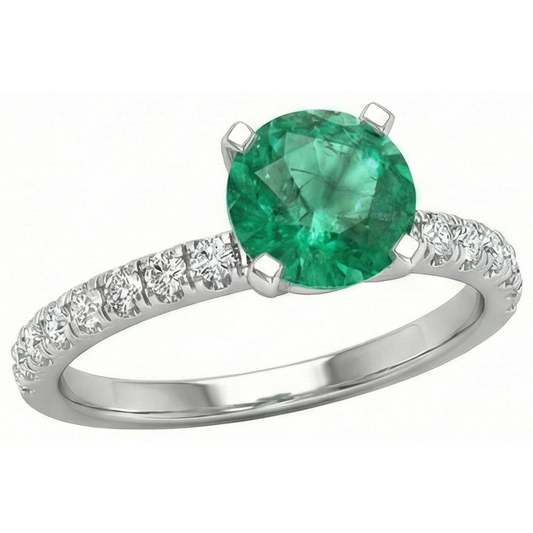 Bague Emeraude Verte 3.80 Carats Et Diamants Naturels Extraits des Mines ( et non cultivés en laboratoire ) Or Blanc 14K