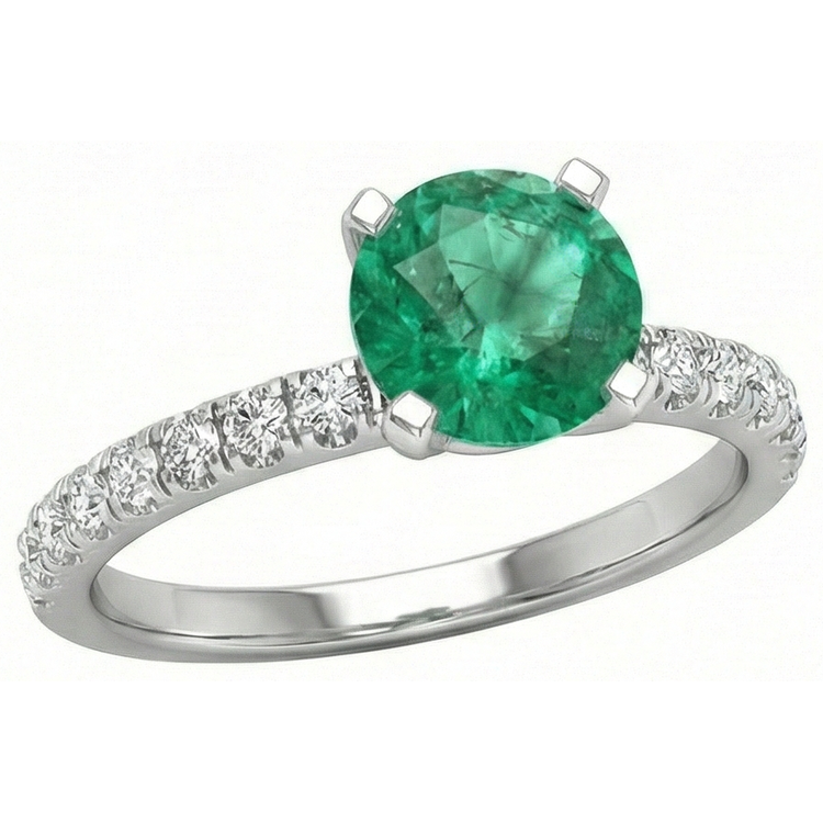 Bague Emeraude Verte 3.80 Carats Et Diamants Naturels Extraits des Mines ( et non cultivés en laboratoire ) Or Blanc 14K