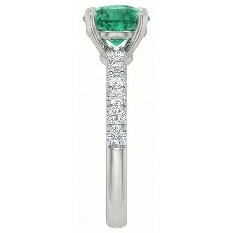 Bague Emeraude Verte 3.80 Carats Et Diamants Naturels Extraits des Mines ( et non cultivés en laboratoire ) Or Blanc 14K