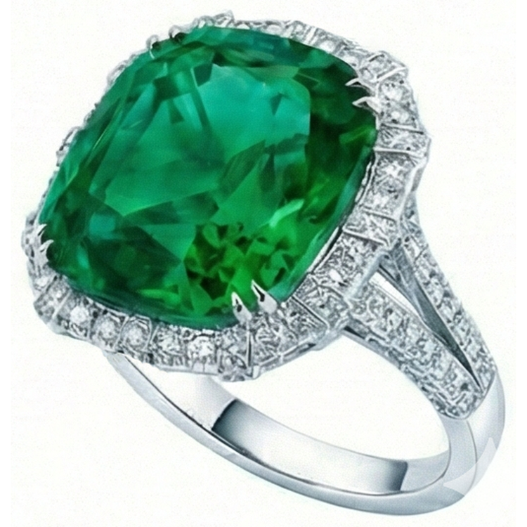 Bague Émeraude Verte De Colombie Avec Diamants Naturels Extraits des Mines ( et non cultivés en laboratoire ) 4 Carats