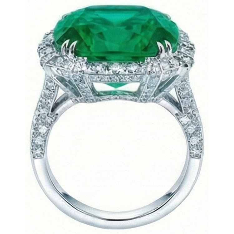 Bague Émeraude Verte De Colombie Avec Diamants Naturels Extraits des Mines ( et non cultivés en laboratoire ) 4 Carats