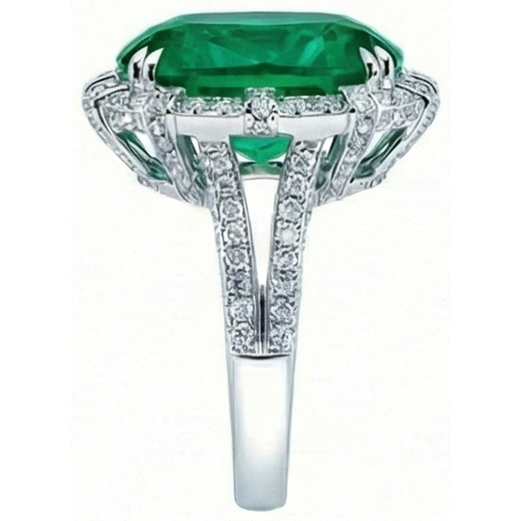 Bague Émeraude Verte De Colombie Avec Diamants Naturels Extraits des Mines ( et non cultivés en laboratoire ) 4 Carats