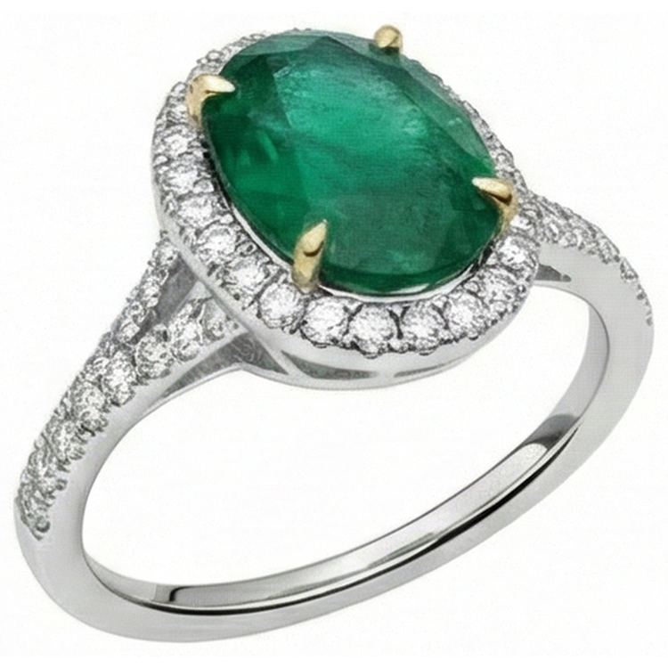 Bague Émeraude Verte Ovale 10 Carats Et Diamant Rond Joaillerie Fine