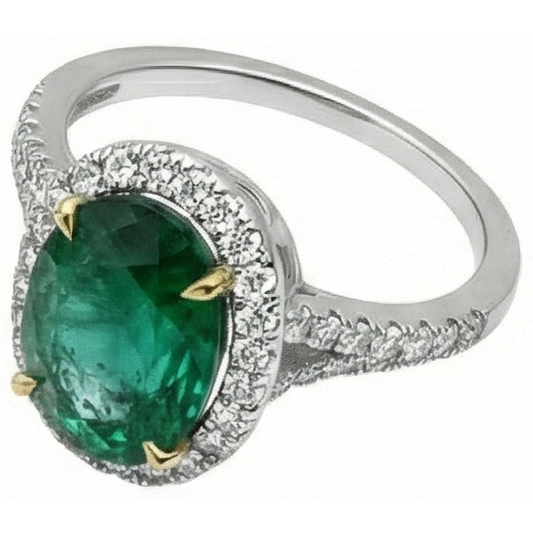 Bague Émeraude Verte Ovale 10 Carats Et Diamant Rond Joaillerie Fine