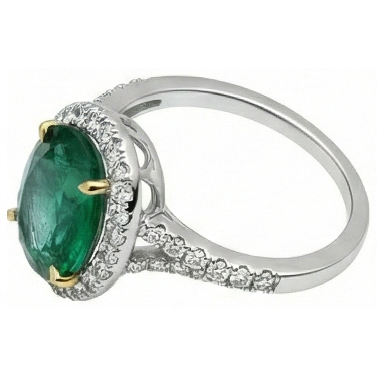 Bague Émeraude Verte Ovale 10 Carats Et Diamant Rond Joaillerie Fine