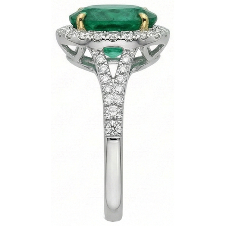 Bague Émeraude Verte Ovale 10 Carats Et Diamant Rond Joaillerie Fine