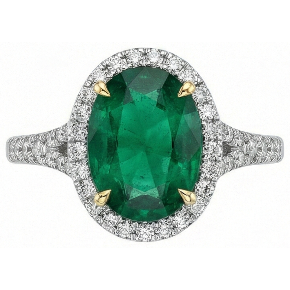 naturel round émeraude 3carats bague vue de dessus