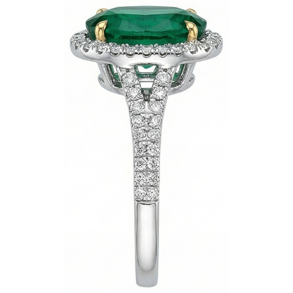 naturel round émeraude 3carats bague sur blanc