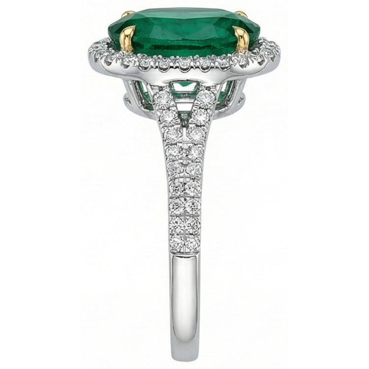 naturel round émeraude 3carats bague sur blanc