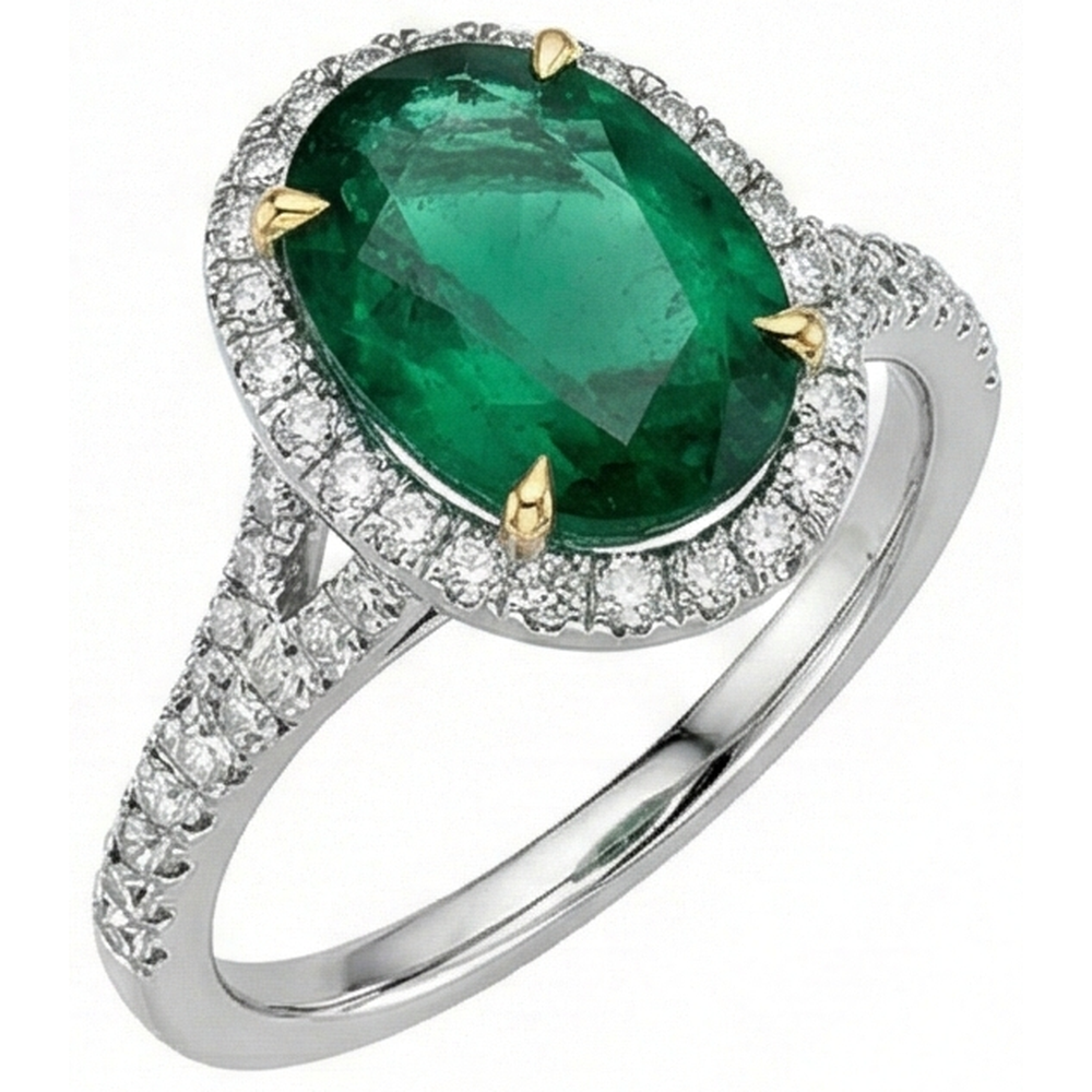 naturel round émeraude 3carats bague vue de profil