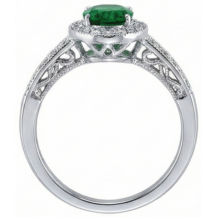 Bague Émeraude Verte Ovale 3 Ct Avec Diamant Naturels Extraits des Mines ( et non cultivés en laboratoire ) Or Blanc 14K