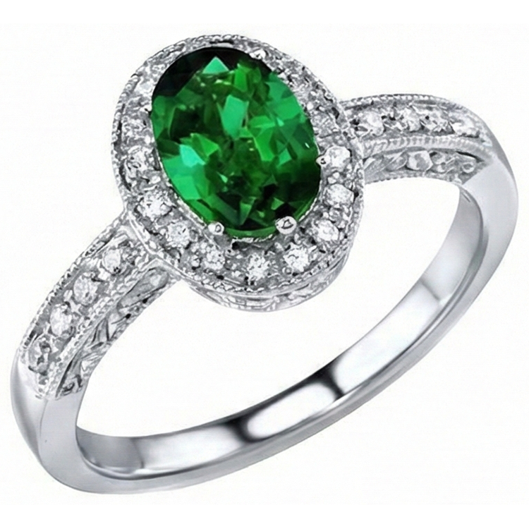 Bague Émeraude Verte Ovale 3 Ct Avec Diamant Naturels Extraits des Mines ( et non cultivés en laboratoire ) Or Blanc 14K