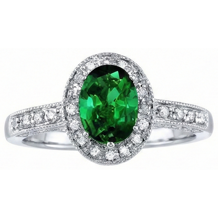 Bague Émeraude Verte Ovale 3 Ct Avec Diamant Naturels Extraits des Mines ( et non cultivés en laboratoire ) Or Blanc 14K