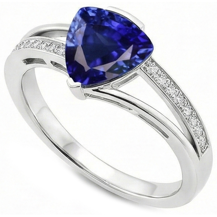 Bague En Diamant Avec Saphir Taille Trilliant